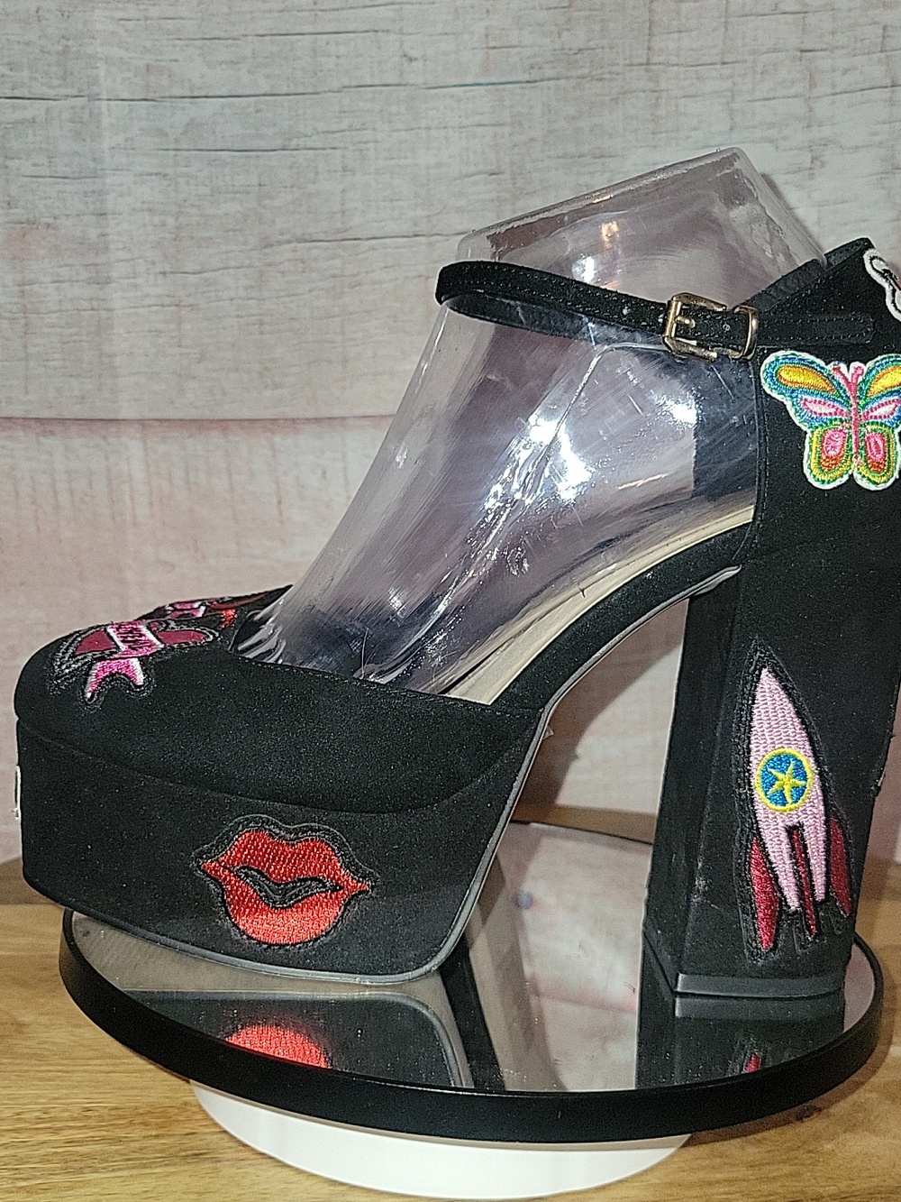 ASOS  Black Patchwork Chunky Platform Heels - Picture 5 of 16